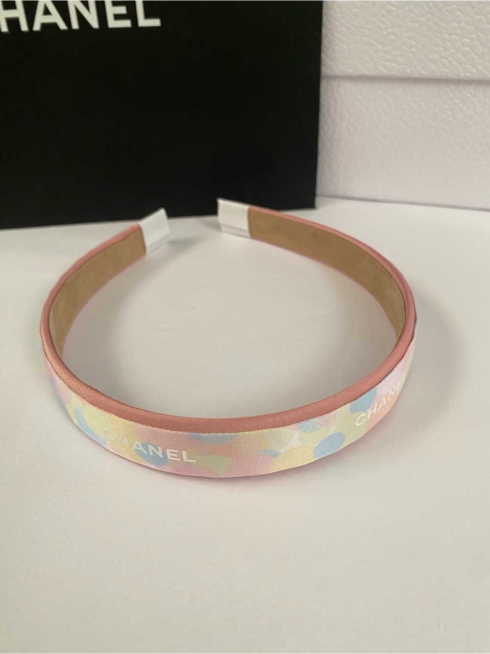 Chanel Ribbon Pink Pastel Bubbles Logo Headband